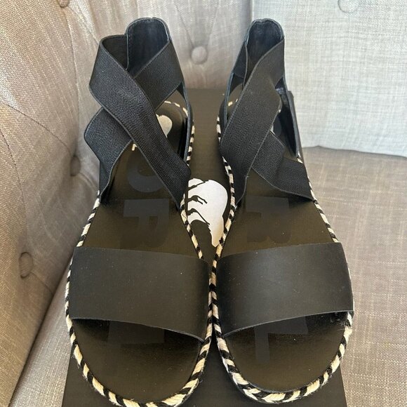 Sorel Sandals Womens 9.5 Black White ELLA II Ankle Strap Leather Shoes NIB - Picture 3 of 7